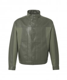 FRONT LEATHER MIX JACKET KHAKI