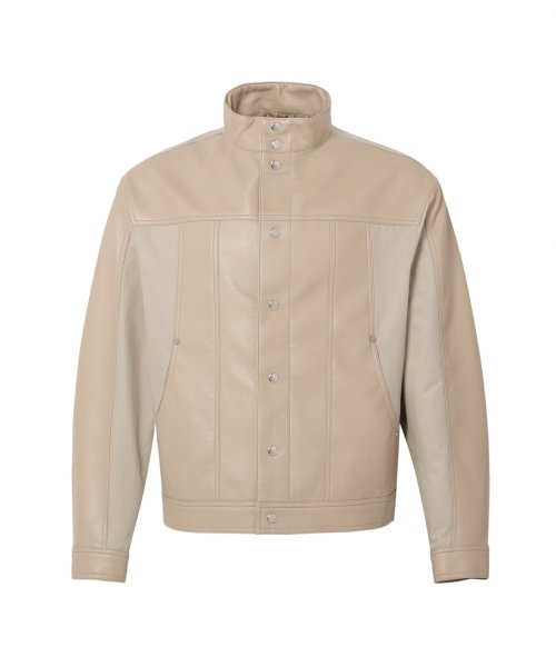 MUSINSA | ADDOFF FRONT LEATHER MIX JACKET IVORY