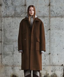 FELT POCKET BALMACAAN COAT BROWN