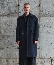 FELT POCKET BALMACAAN COAT DARK NAVY