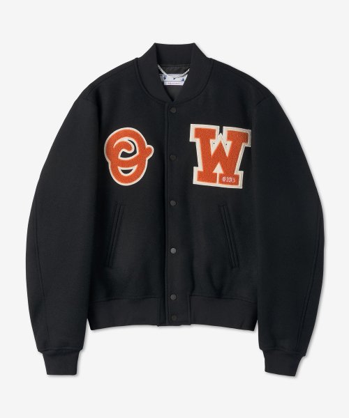 MUSINSA | Off White Men's OW Logo Patch Varsity Jacket - Black