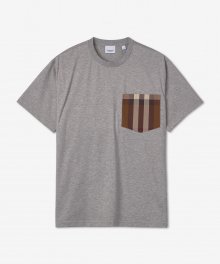 브라운 체크 포켓 오버핏 반소매 티셔츠 - 그레이 / 8048923