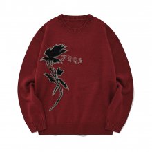Warped Rose Knit Pullover/Crimson