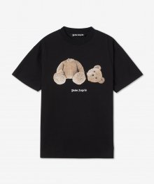 남성 베어 로고 프린트 반소매 티셔츠 - 블랙:브라운 / PMAA001C99JER0011060