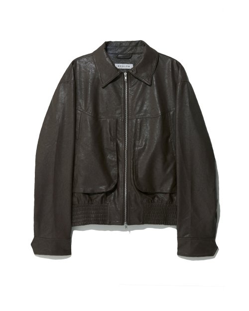 BESLOW LOOSEFITZIP-UPVEGANLEATHER JACKET