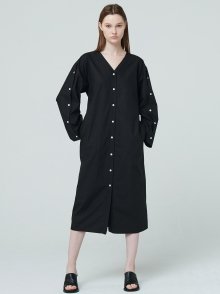 V Neck Shirt Long Dress - Black