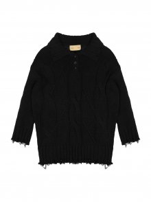 CABLE ROUGH KNIT PULLOVER IN BLACK