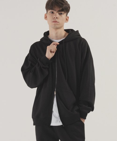 Essential оверсайз двусторонний свитшот-худи на молнии (Black)