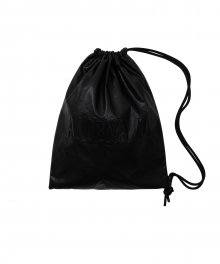Vegan Leather Logo Embossed String Bag [BLACK]