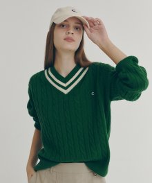 [22FW clove] Cricket Cable V-Neck Knit_Women (Green)