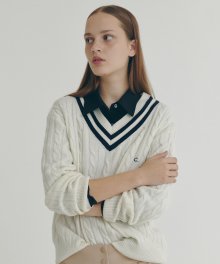 [22FW clove] Cricket Cable V-Neck Knit_Women (Ivory)