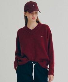 [22FW clove] V-Neck Wool Sweater (Burgundy)