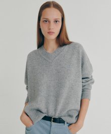 [22FW clove] V-Neck Wool Sweater (Melange Grey)