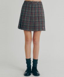 [22FW clove] Check Pleated Skirt (Red)