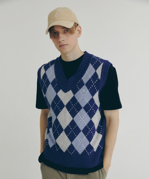 [22FW clove] Argyle Wool Vest (Blue)