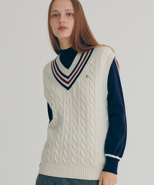 [22FW clove] Contrast Wool Vest (Ivory)