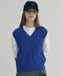 [22FW clove] Cable Wool V-Neck Vest (Blue)