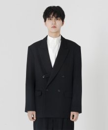 Wool twill double suit Black