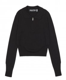 Collared Crop Knit Top Black