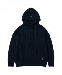 Twisted Cable Knit Hoodie [NAVY]