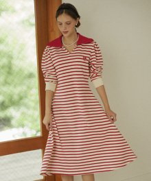 Rose Wappen Stripe Dress - Red