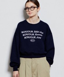 [RRxCB] Bonjour Ronron Crop Sweatshirts Navy