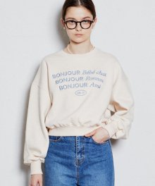 [RRxCB] Bonjour Ronron Crop Sweatshirts Ivory