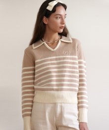 COLLAR STRIPE KNIT WH+BE