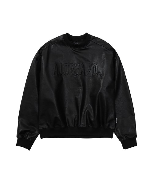 MUSINSA | AJOBYAJO Vegan Leather Embossed Logo Top [BLACK]