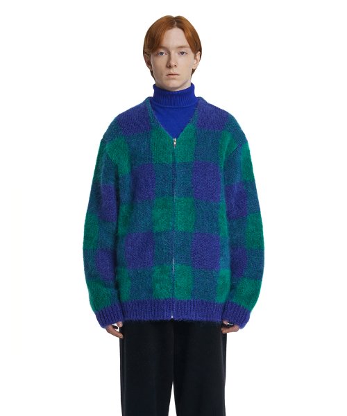 Check Zip-Up Cardigan_Blue