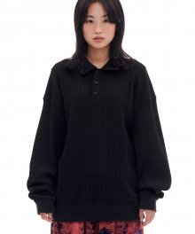 WAFFLE POLO SHIRTS (BLACK)