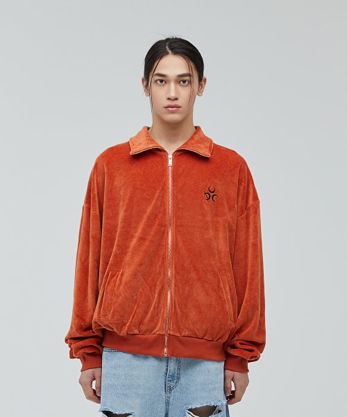 Signature Velour Zip-Up Red Orange