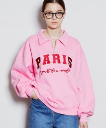 [RRxCB] Paris Univ Half zip-up Sweatshirts Pink