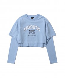A DAY OF US LAYERED CROP T-SHIRT [SKY BLUE]
