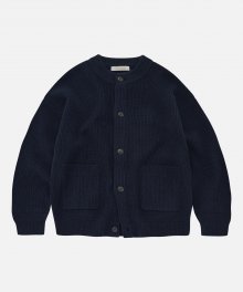 HEAVY WOOL ROUND CARDIGAN _ NAVY