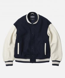 COWHIDE LEATHER VARSITY JACKET _ NAVY