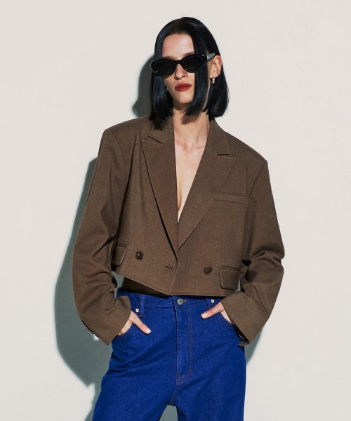 CROP DOUBLE JACKET [BROWN]