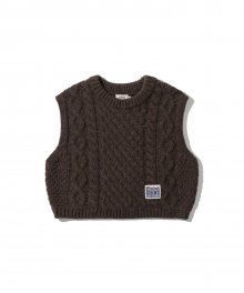 MIXED CABLE CROP KNIT VEST [BROWN]