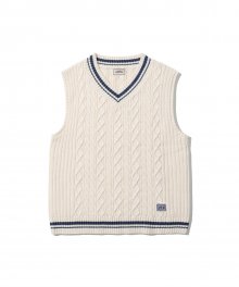 MIXED CABLE KNIT VEST [CREAM]