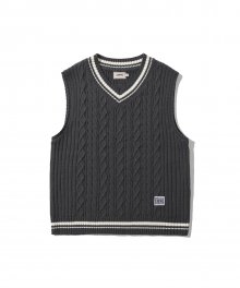 MIXED CABLE KNIT VEST [CHARCOAL]