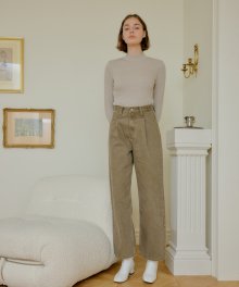 TUCKED COTTON PANTS_BROWN