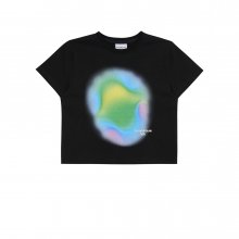 RAINBOW GRADATION ARTWORK CROP TOP SHORT SLEEVE T-SHIRT BLACK