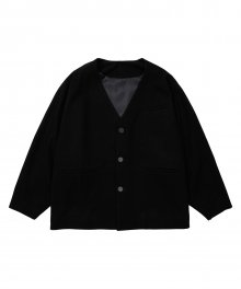 Batwing No Collar Wool Blazer [BLACK]