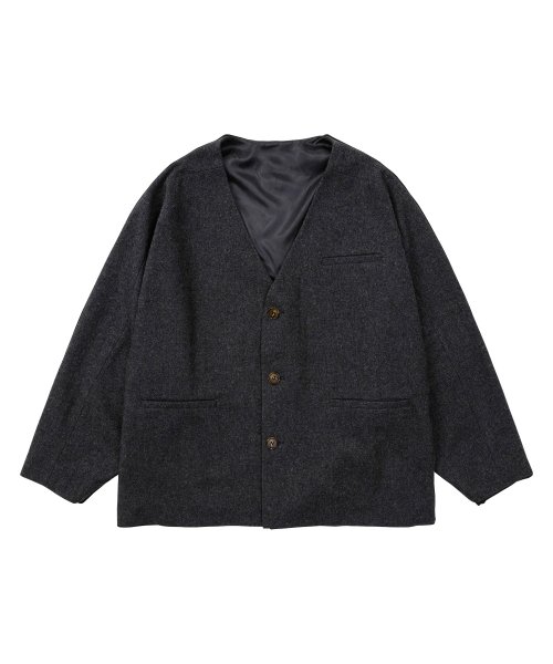 Batwing No Collar Wool Blazer [GREY]