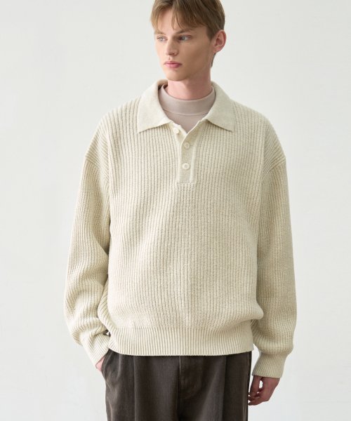 MUSINSA | DRAWFIT Bulky Polo Knit Sweater [OATMEAL]