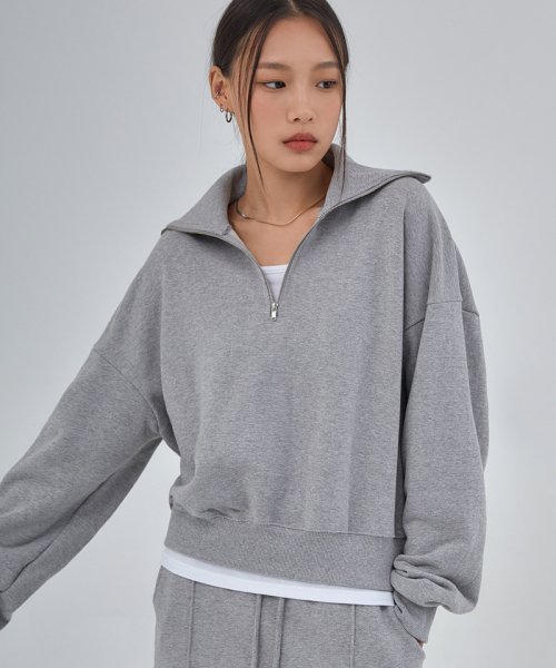 Half Zip-Up Cropped Sweatshirt Gray 