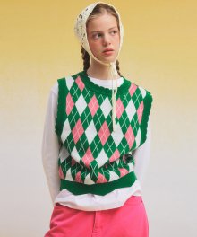 Fruity Argyle Knit Vest(CLOVER)