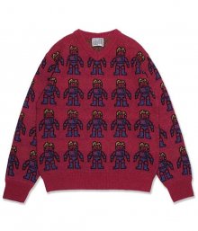 V-NECK GRAPHIC KNIT_DARK RED