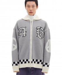 ETHNIC KNIT ZIP-UP (LIGHT GRAY)