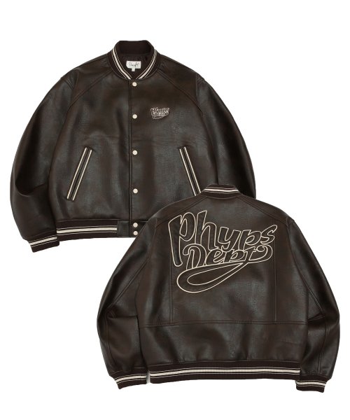 MUSINSA | PHYPS PHYPS® LEATHER VARSITY JACKET DARK BROWN